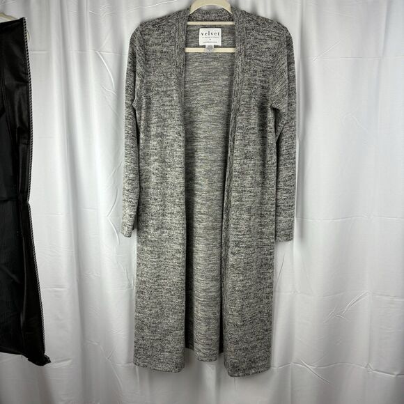 Velvet By Graham Spencer Cardigan Womens Sm Gray Heathered Duster Long Line Open - Picture 3 of 16